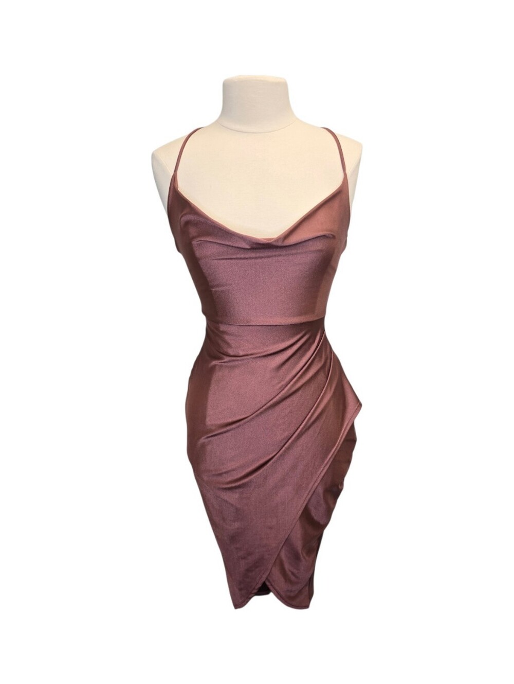 Windsor Women's L Mauve Satin Cowl Neck Midi Dress